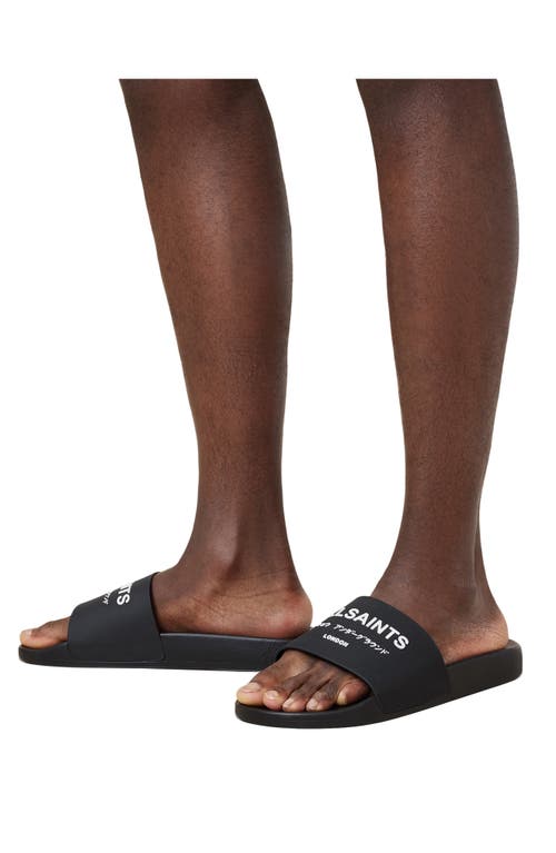 Allsaints Underground Logo Slip On Slides In Black