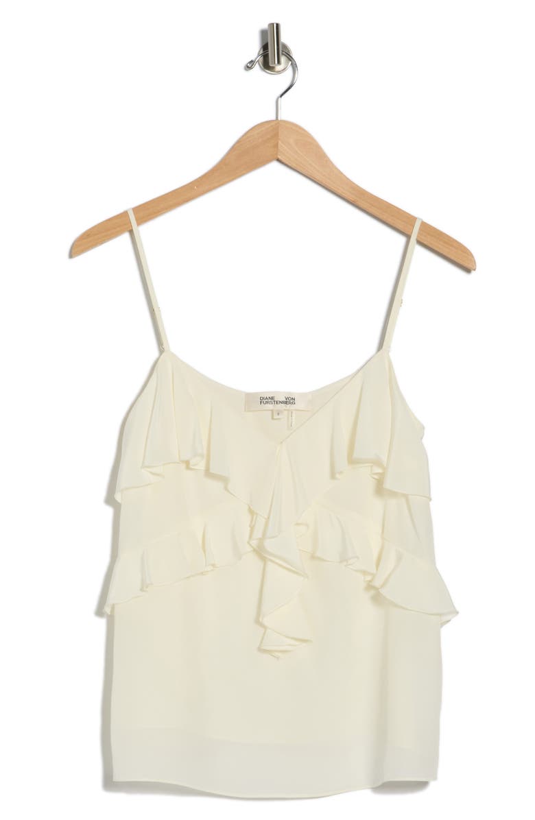 Diane von Furstenberg Eleni Ruffle Silk Crop Camisole, Main, color, Ivory
