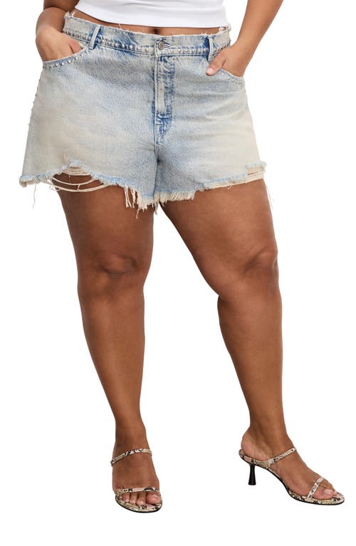 GOOD AMERICAN GOOD AMERICAN GOOD 90S STUDDED RAW HEM DENIM SHORTS