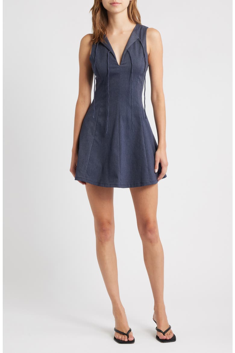 Deni Tie Front Fit & Flare Minidress, Alternate, color, BLUE