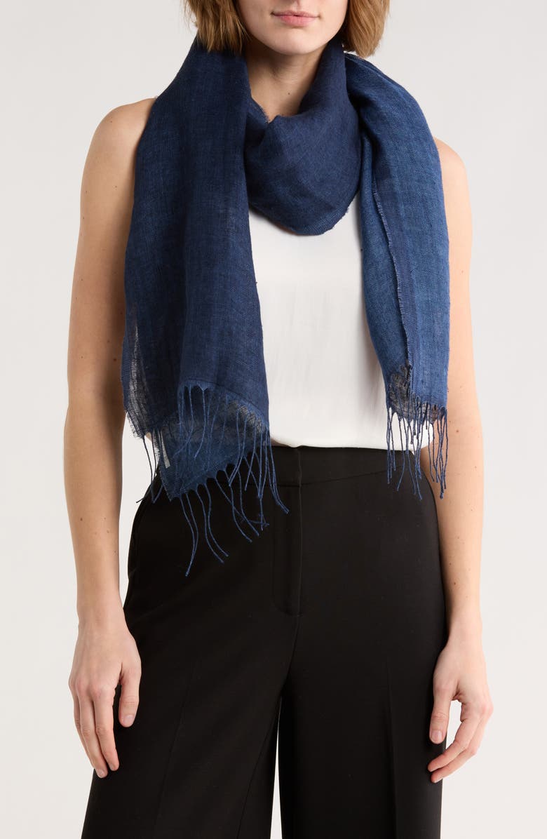 Eileen Fisher Doubleweave Organic Linen Scarf, Main, color, Ink