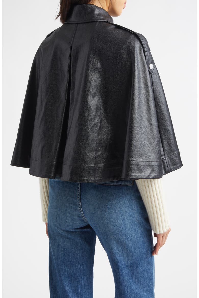 Beatrix Rib Sleeves Coated Twill Cape, Alternate, color, BLACK