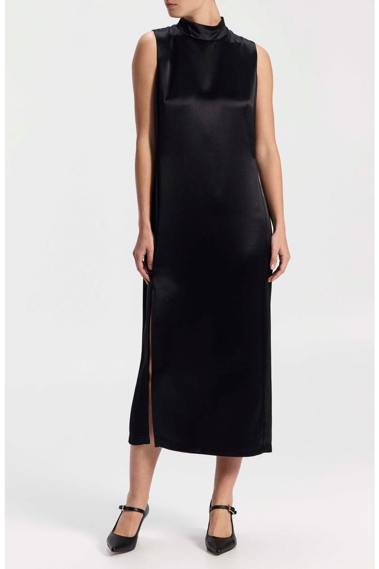 Midi Satin Dress, Alternate, color, Black