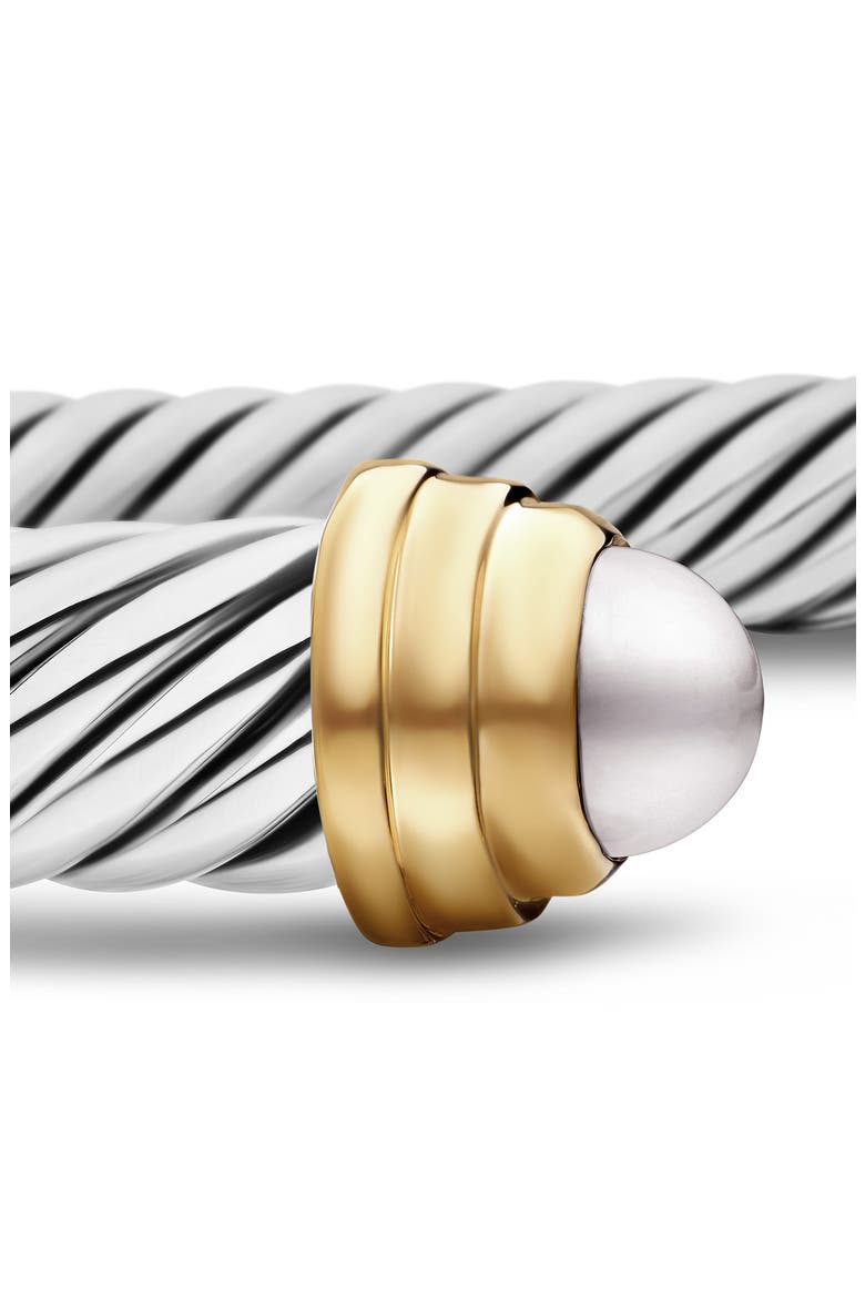 Classic Cable Bracelet in Sterling Silver with 14K Yellow Gold & Semiprecious Stone, 5mm, Alternate, color, PEARL