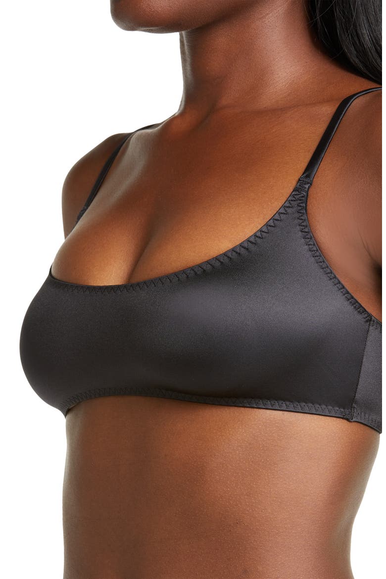 Stretch Satin Scoop Neck Bralette, Alternate, color, ONYX