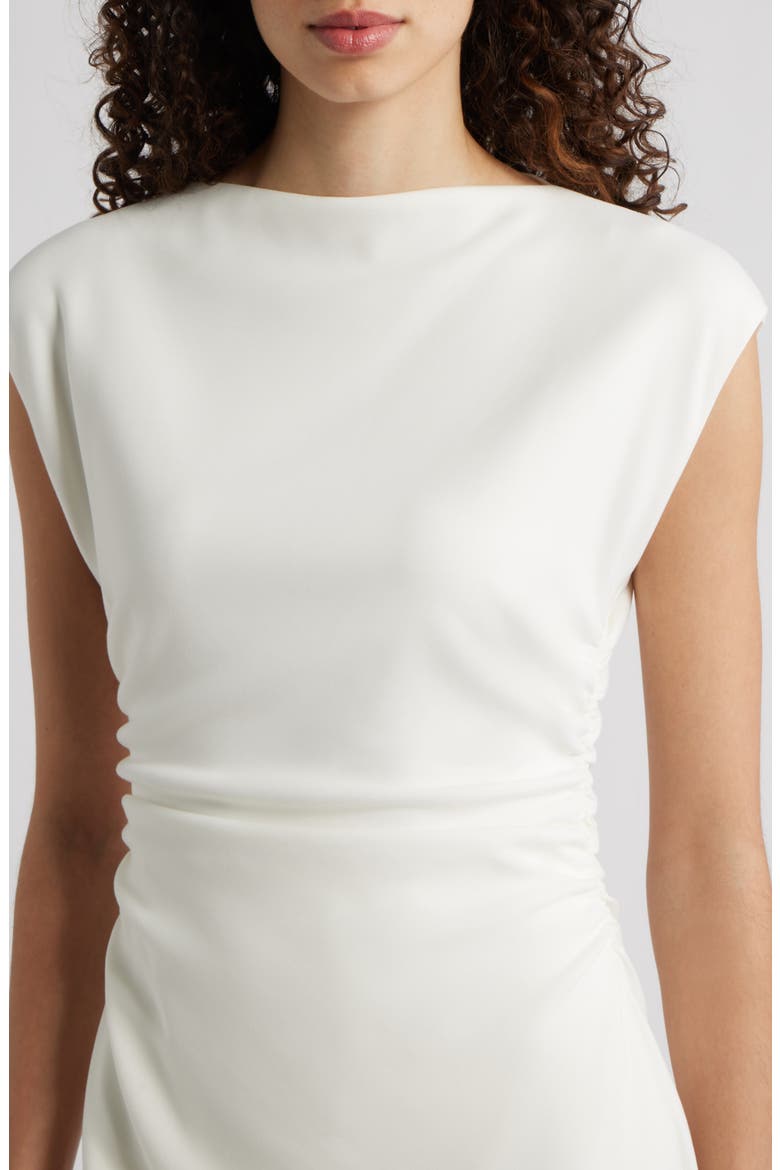 Cap Sleeve Ruched Scuba Crepe Midi Dress, Alternate, color, IVORY