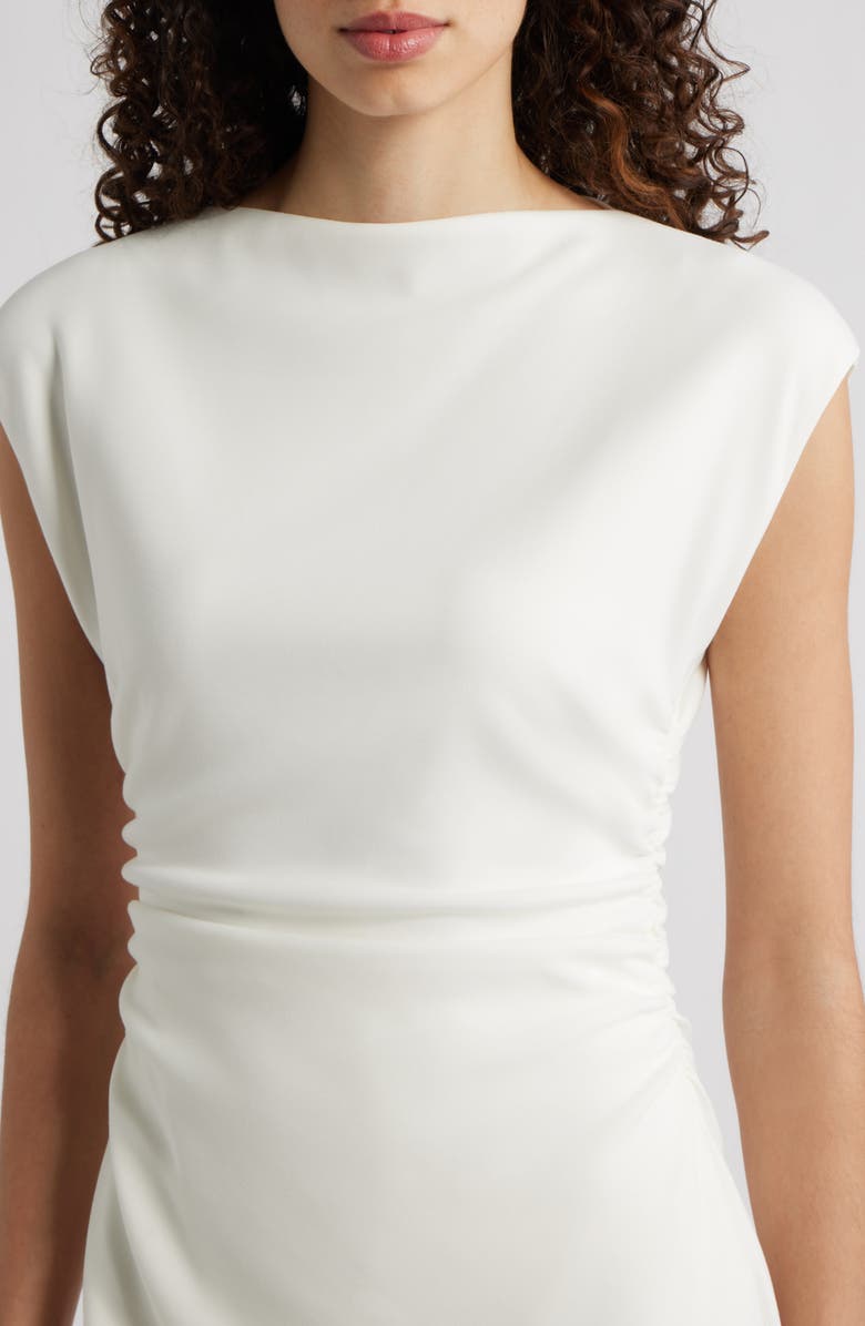 Vince Camuto Cap Sleeve Ruched Scuba Crepe Midi Dress, Alternate, color, Ivory