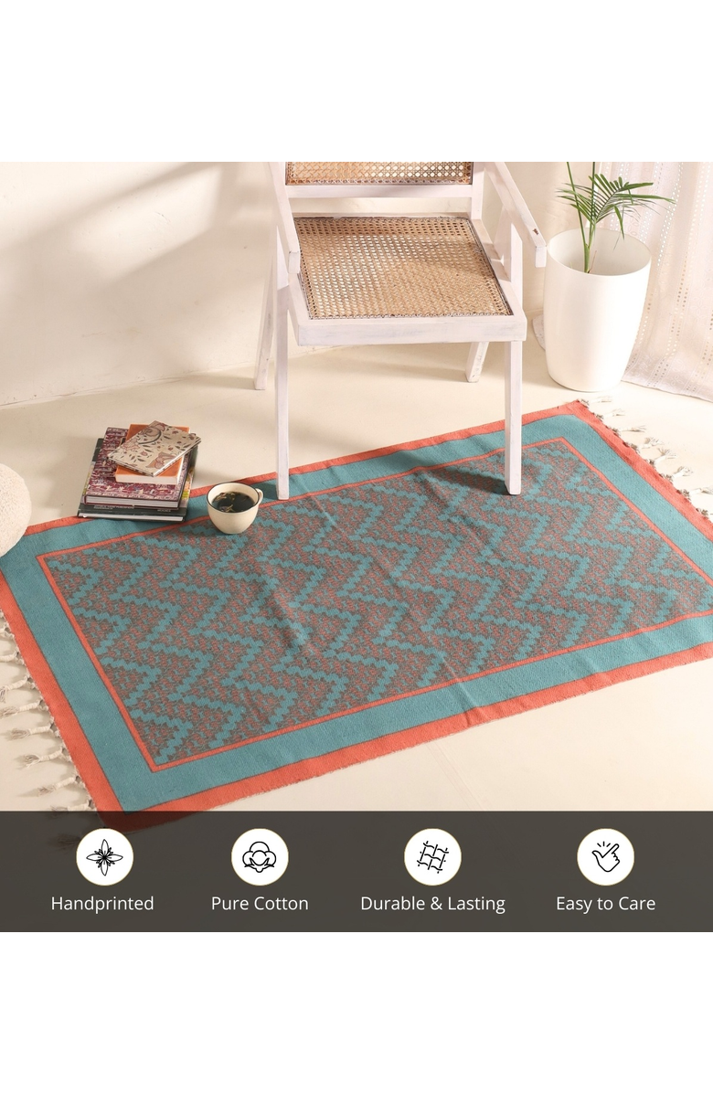 Mela Artisans Chintz Cotton Rug, Alternate, color, Teal And Coral