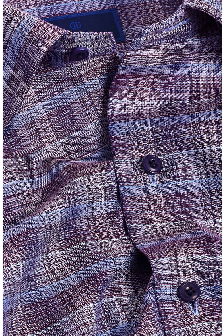 Plaid Cotton Blend Sport Shirt, Alternate, color, MERLOT