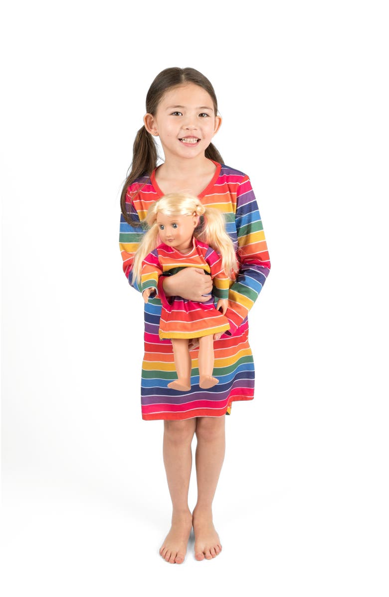 Leveret Girls Long Sleeve Nightgown with Matching Doll Nightgown, Printed Design, Alternate, color, Striped Colorful
