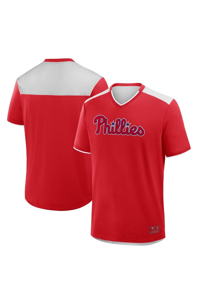 FANATICS Men's Fanatics Red Philadelphia Phillies Walk Off V-Neck T-Shirt, Main, color, Red