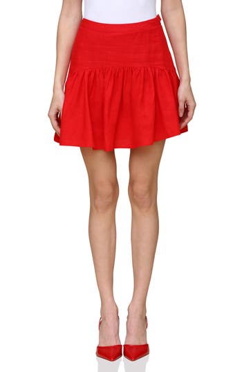 Shop Avec Les Filles Linen Blend Skirt In Hot Red