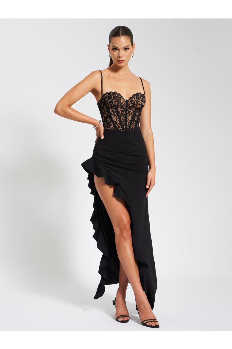Junia Lace Corset Maxi Dress, Alternate, color, Black, Pink, White