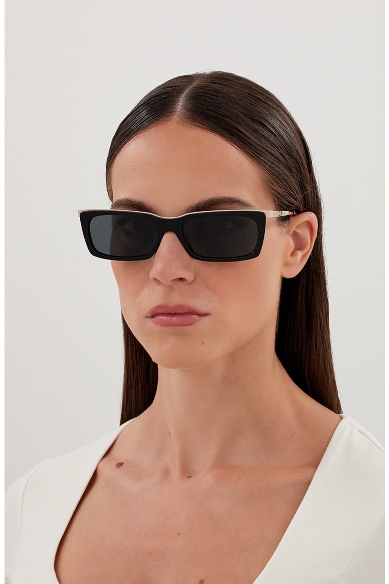 57mm Rectangular Sunglasses, Alternate, color, BLACK