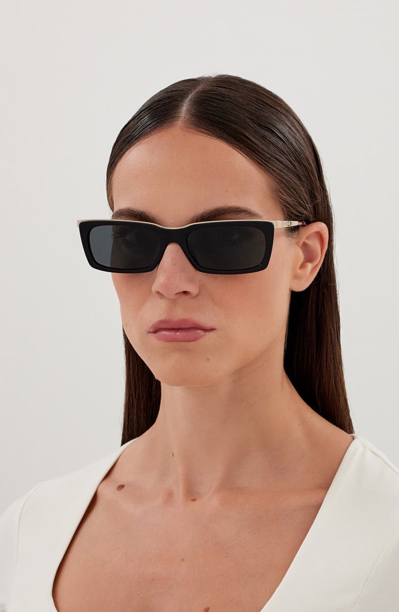 Saint Laurent 57mm Rectangular Sunglasses, Alternate, color, Black