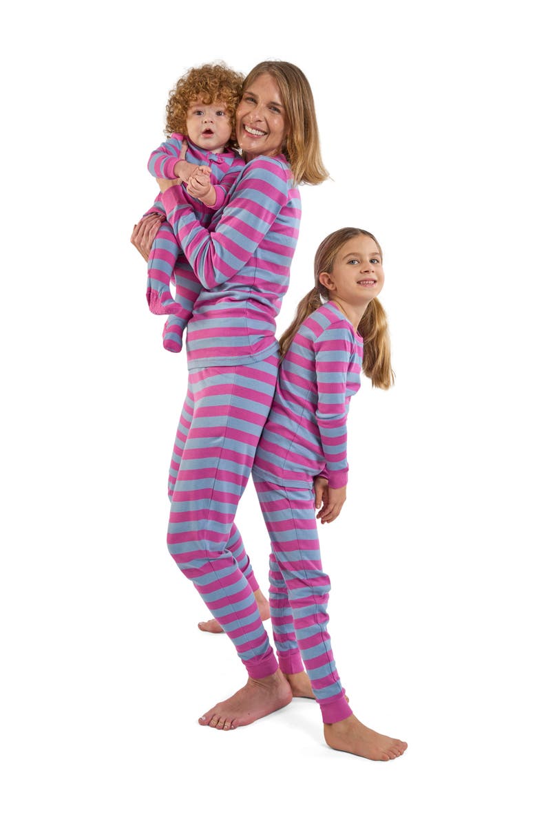 Leveret Two-Piece Striped Cotton Matching Family Pajamas, Alternate, color, Purple 
Denim
