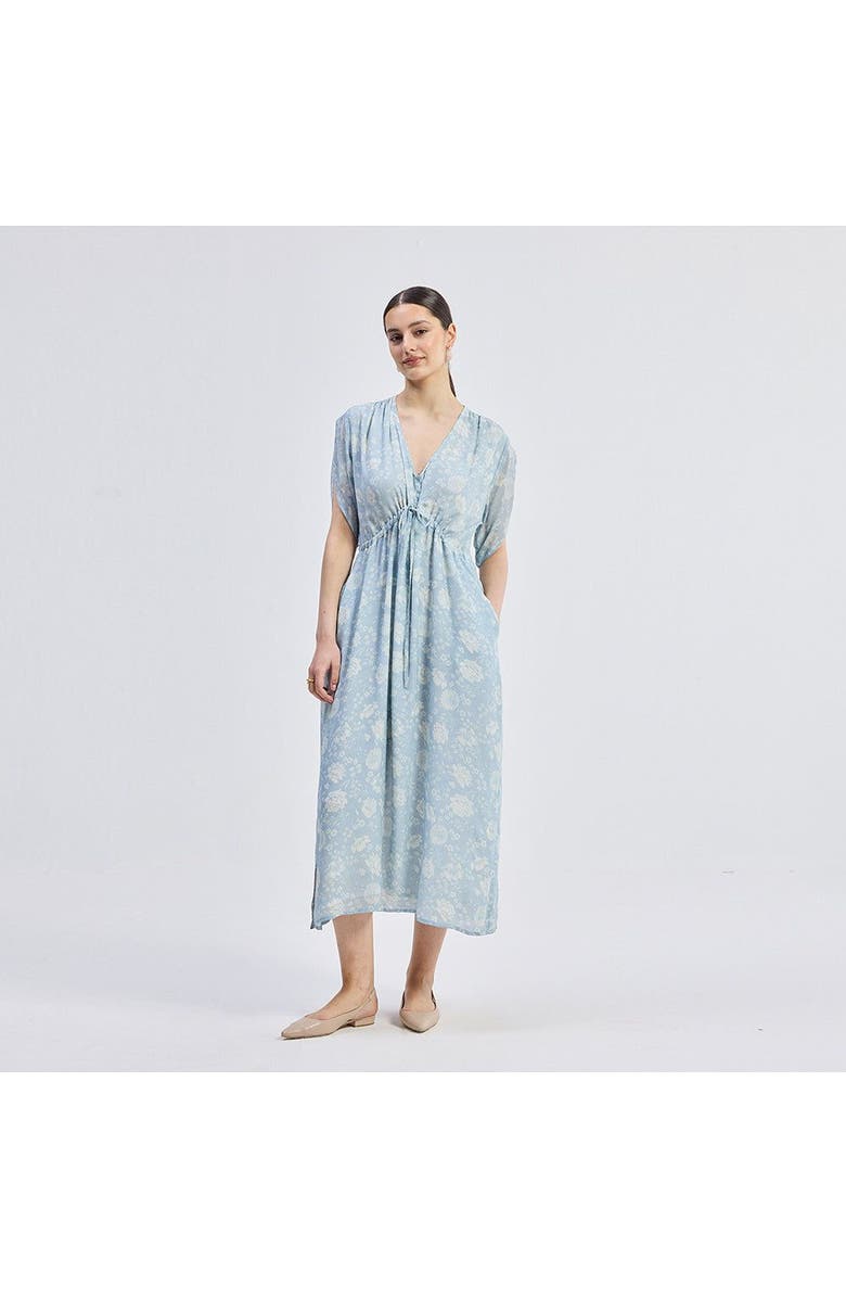 Reistor Womens Maxi Gathered Dress in Blue Florals XX Large, Alternate, color, Blue Floral