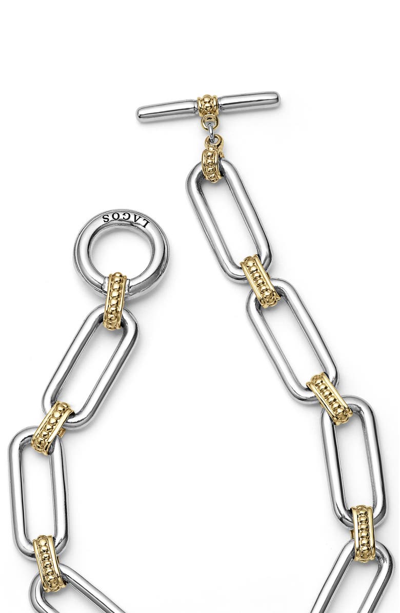 LAGOS Signature Caviar Link Bracelet, Alternate, color, Silver Gold