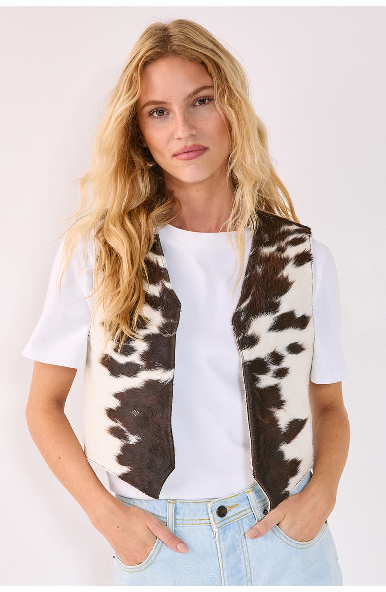 NASTY GAL Cow Hide Leather Waistcoat, Main, color, White