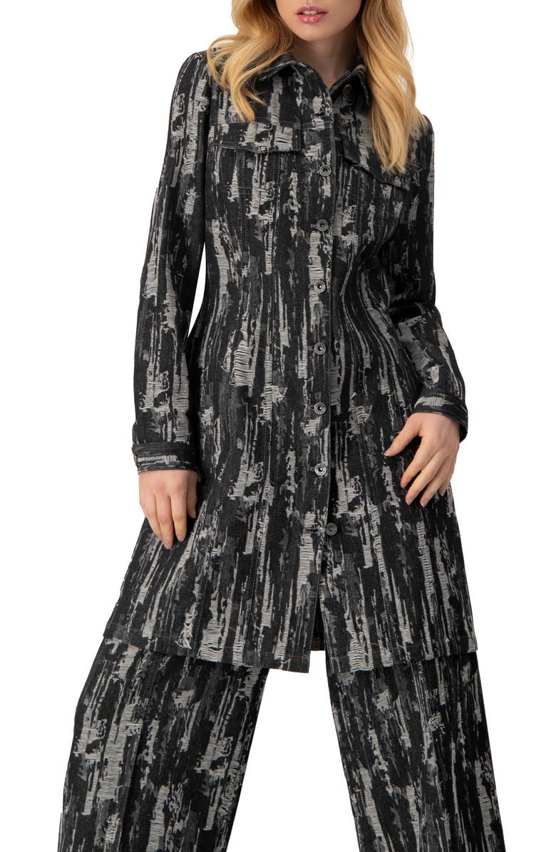 IVONNE Abstract Denim Long Jacket, Main, color, Black