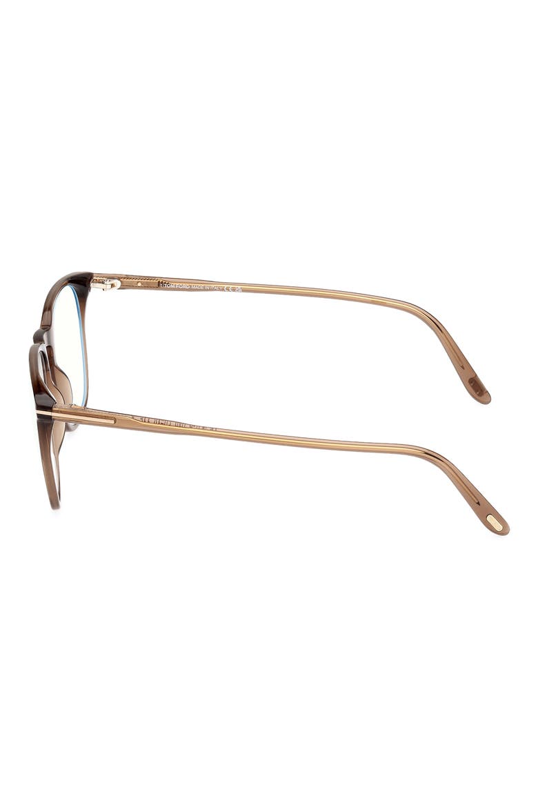 52mm Round Blue Light Blocking Optical Glasses, Alternate, color, BROWN / T LOGO / BLUE BLOCK