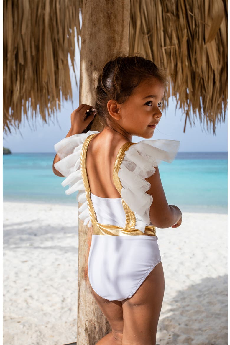 Kids' Beach Angel Ruffle One-Piece Swimsuit, Alternate, color, WHITE