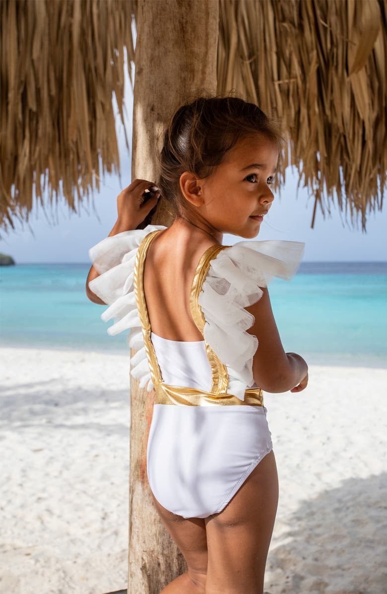 Shade Critters Kids' Beach Angel Ruffle One-Piece Swimsuit, Alternate, color, White