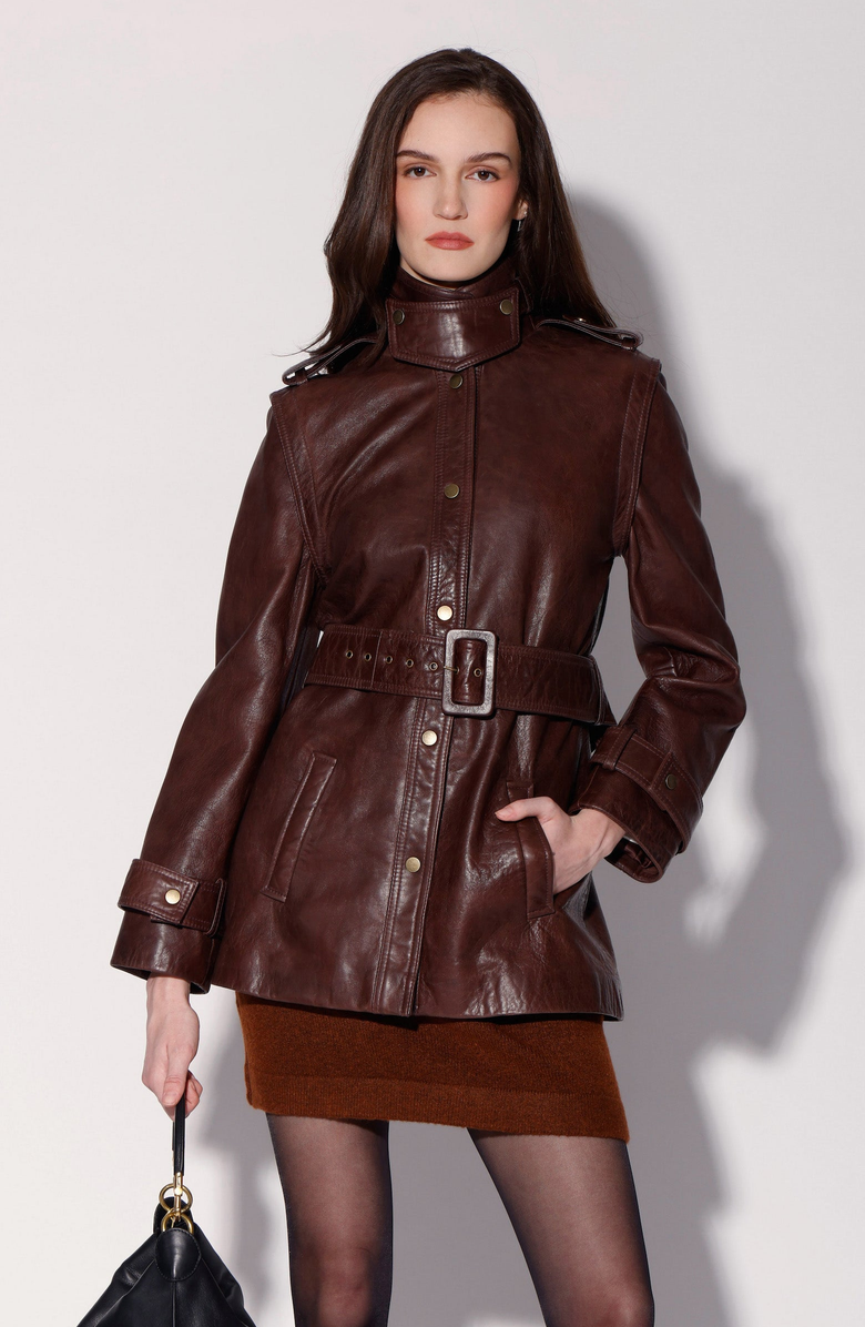 Walter Baker Imani Leather Jacket, Main, color, Chocolate