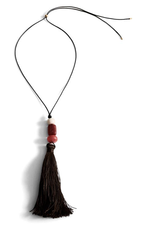 Stone Bead Tassel Pendant Necklace