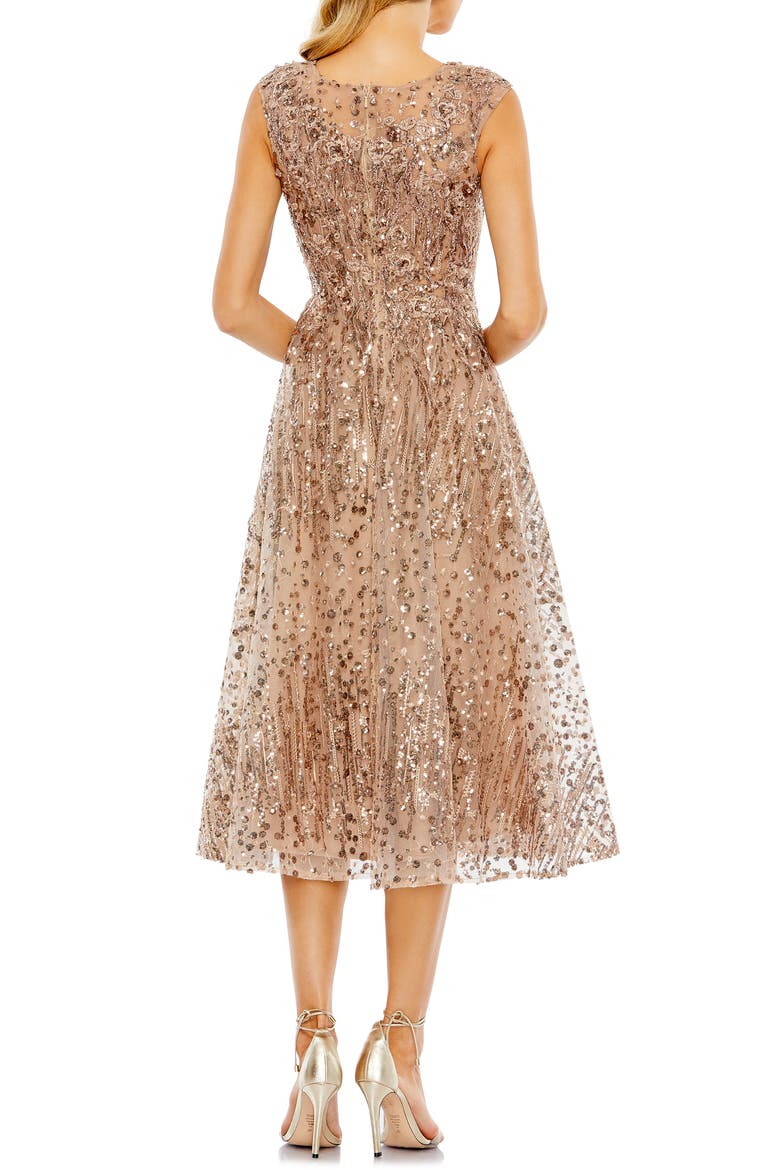 Sequined Cap Sleeve Fit and Flare Dress, Alternate, color, BRONZE