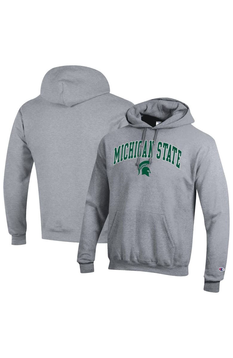 Champion Men's Champion Heather Gray Michigan State Spartans Arch Over Logo Pullover Hoodie, Alternate, color, Heather Gray