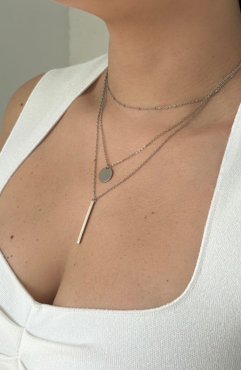 Adornia Water Resistant Layered Pendant Necklace Set, Alternate, color, Silver