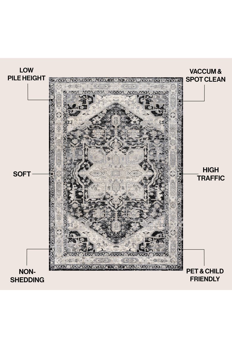 Modern Persian Vintage Medallion Area Rug, Alternate, color, Black/Ivory
