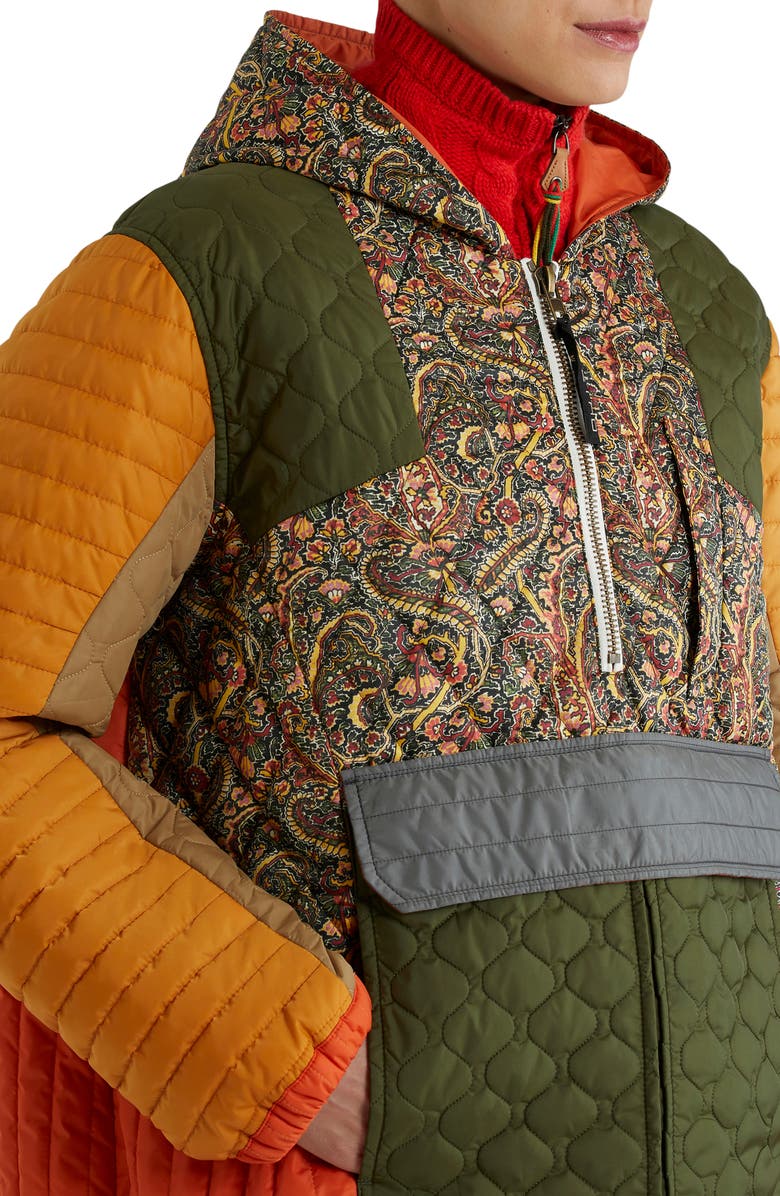 Etro Colorblock Quilted Hooded Pullover Jacket, Alternate, color,