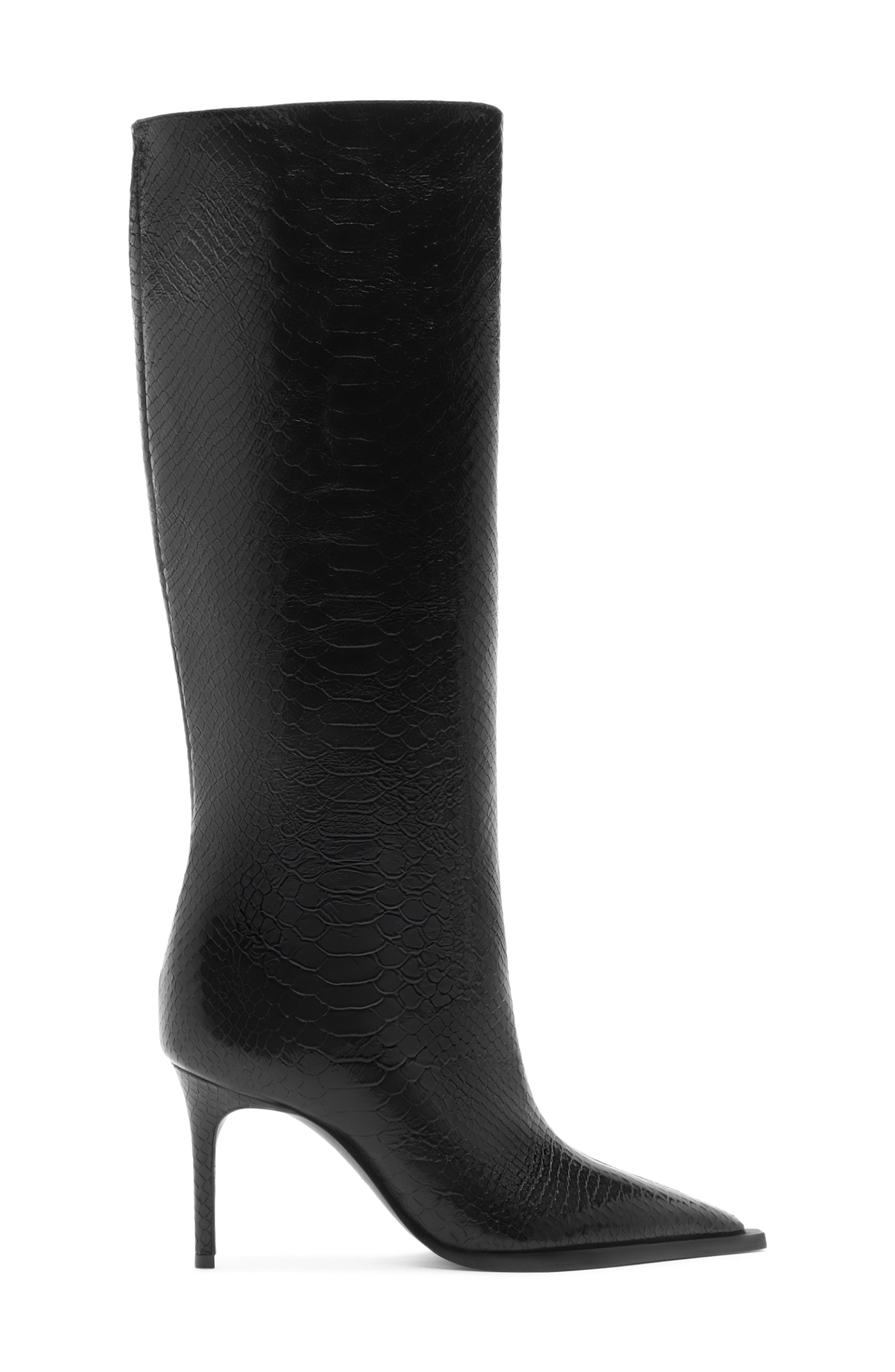 Schutz Mary Up Snakeskin Embossed Knee High Boot, Alternate, color, Black