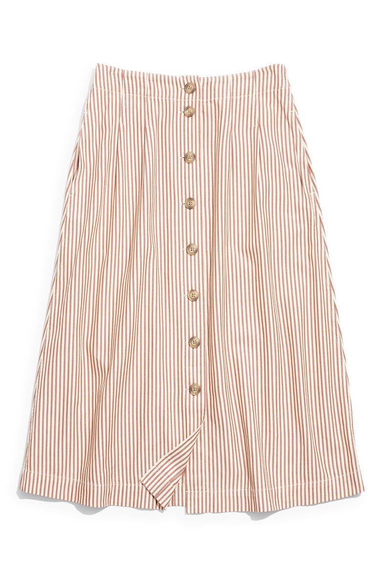 Madewell Patio Stripe Button Front Midi Skirt, Alternate, color,