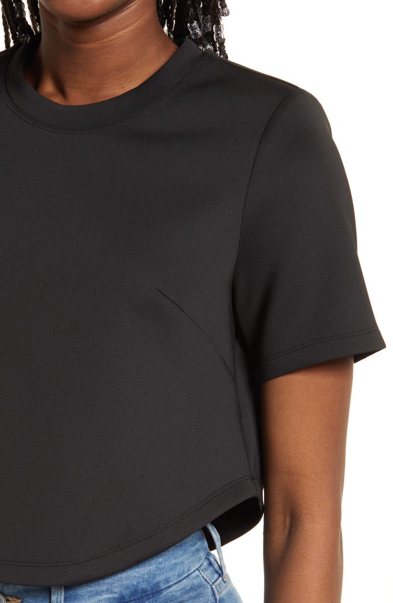 Good American Strong Shoulder Scuba Crepe Crop T-Shirt, Alternate, color,