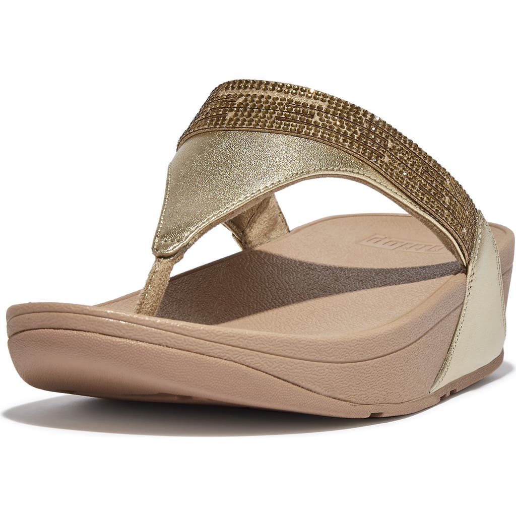 Fitflop Lulu Crystal Leather Wedge Sandal In Platino