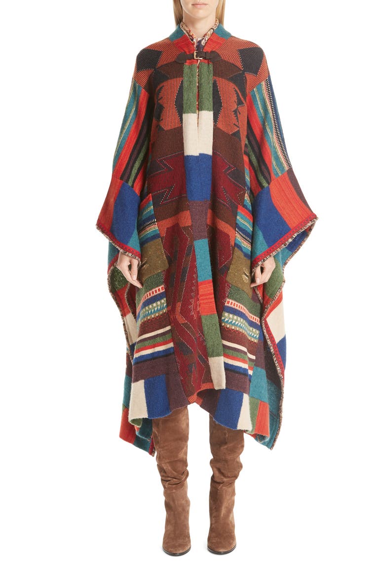 Wool Blend Poncho, Main, color, BURGUNDY