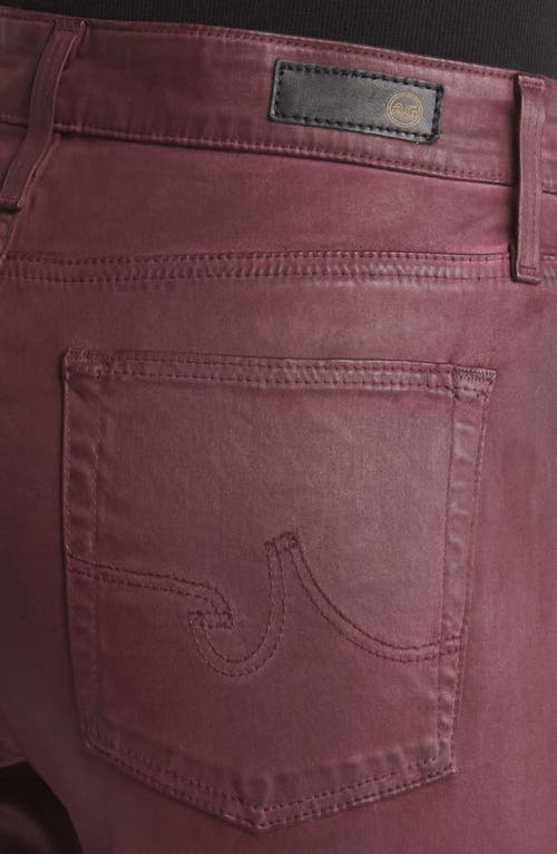Ag The Farrah High Rise Skinny Jeans In Leatherette Light Maroon Peak