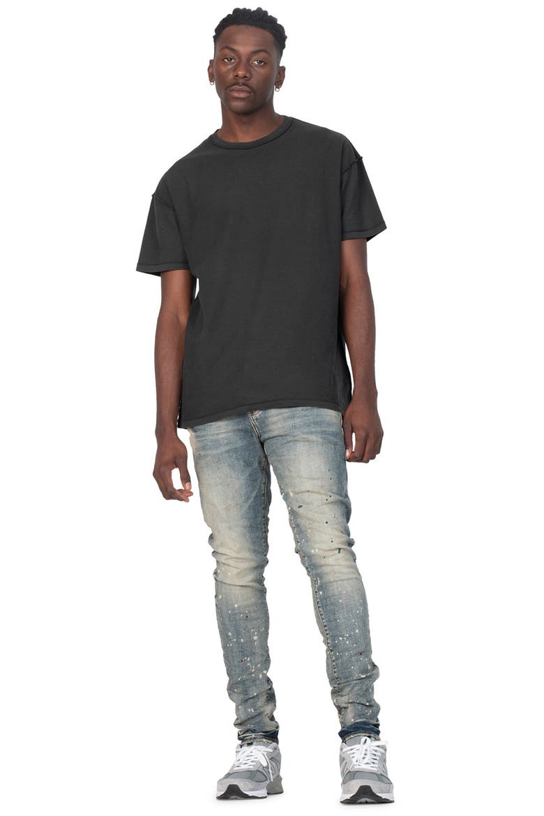 PURPLE Paint Splatter Slim Jeans, Alternate, color, VINTAGE SPOTTED INDIGO
