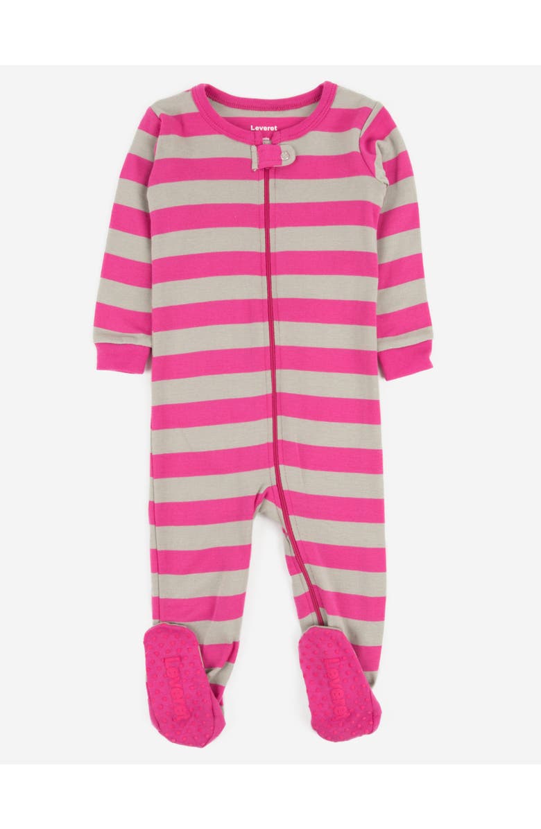 Leveret Footed Striped Cotton Matching Family Pajamas, Main, color, Berry & Chime