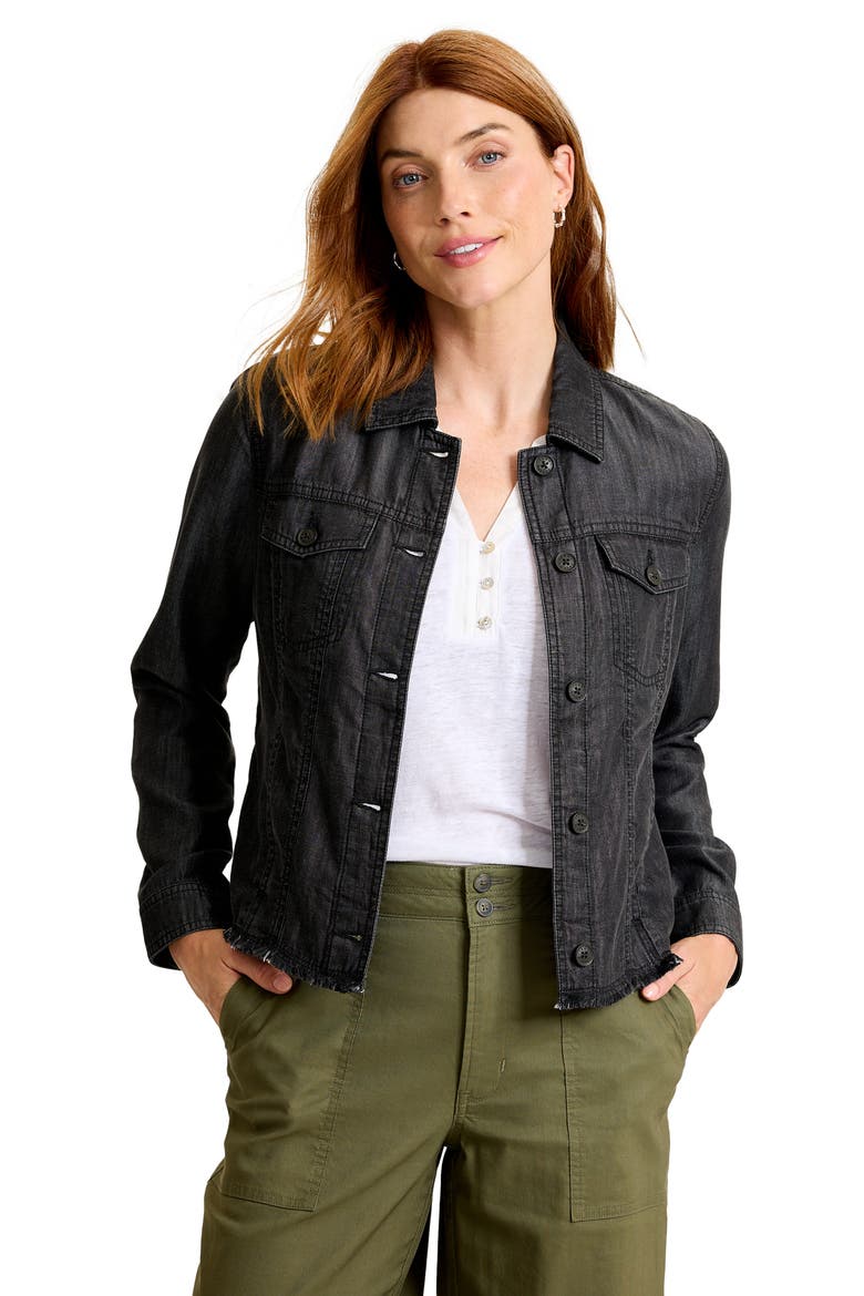Fray Hem Chambray Crop Jacket, Alternate, color, BLACK WASH