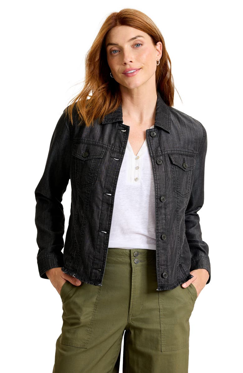Tommy Bahama Fray Hem Chambray Crop Jacket, Alternate, color, Black Wash