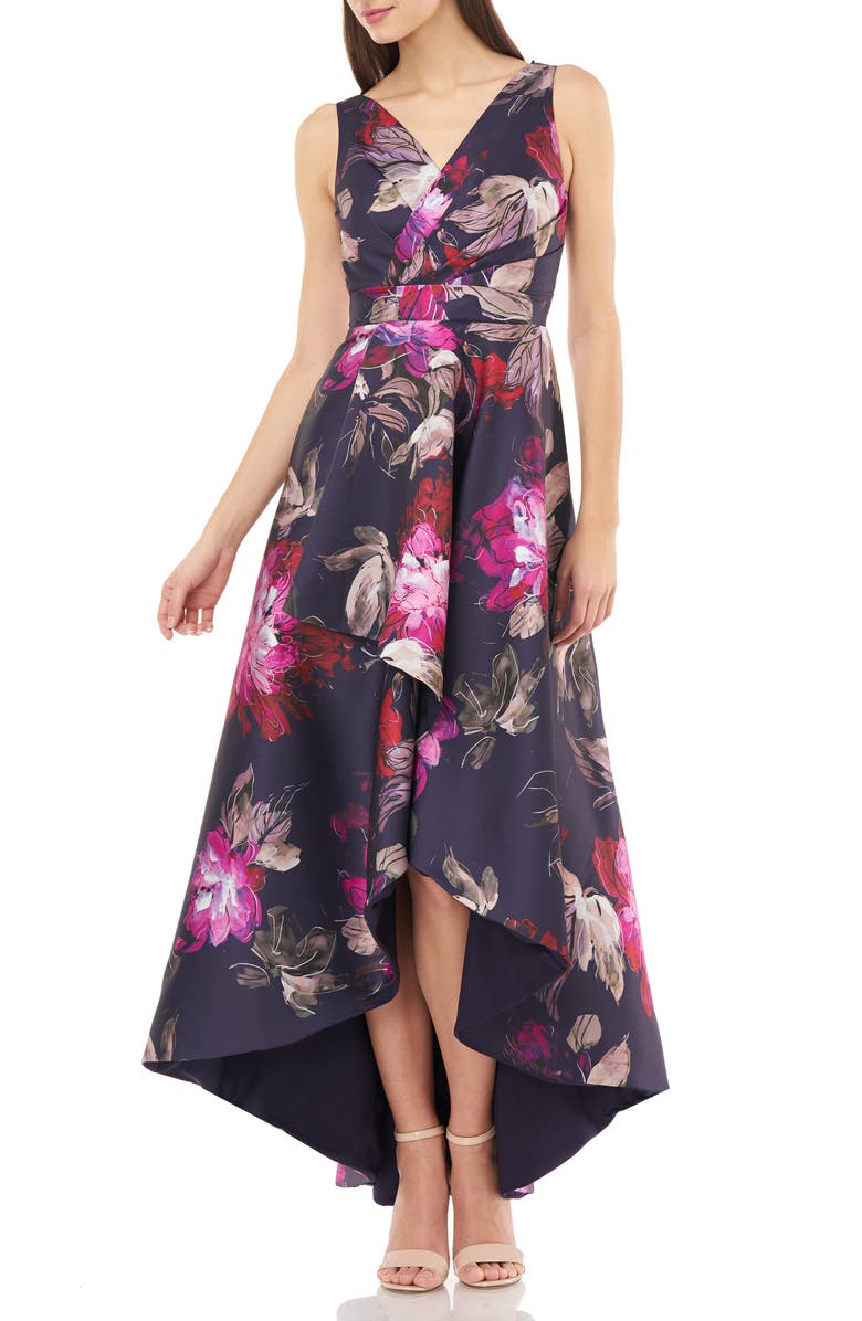 Carmen Marc Valvo Infusion Faux Wrap Front Sleeveless High/Low Gown, Main, color, 