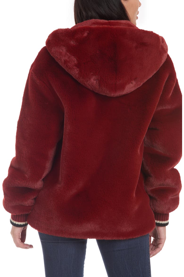 Faux Fur Hooded Jacket, Alternate, color, RUBY