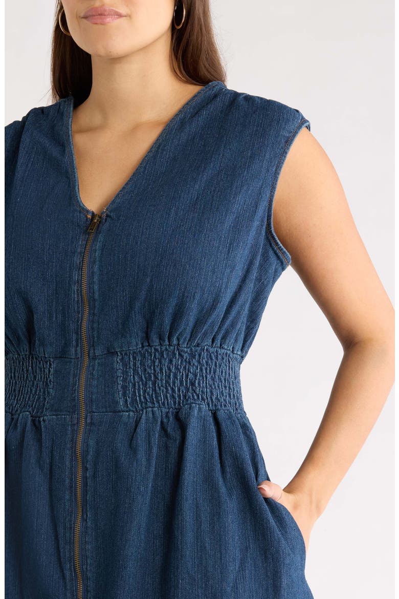 Lula Smocked Sleeveless Zip Front Dress, Alternate, color, MID-BLUE