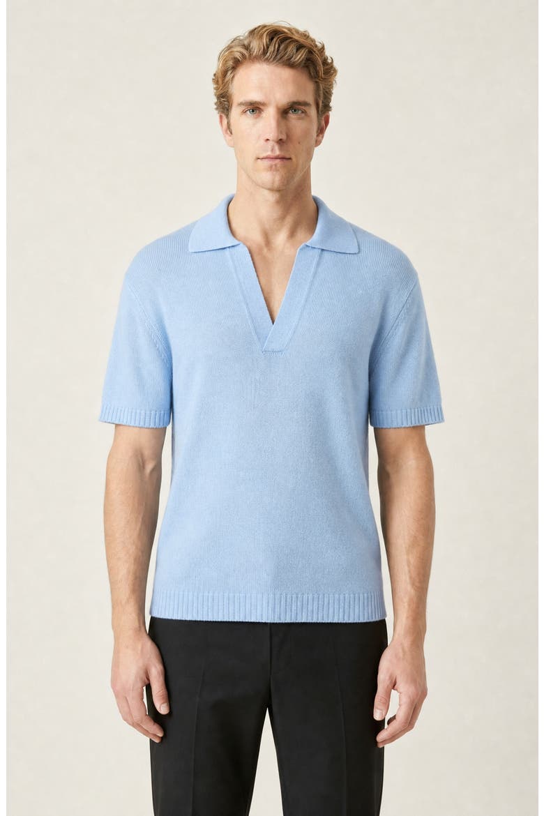 Open Collar Short Sleeve Knit Polo, Main, color, Light Blue