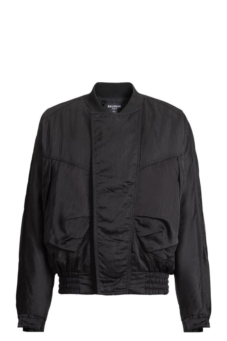 bomber jacket in textured nylon, Alternate, color, black