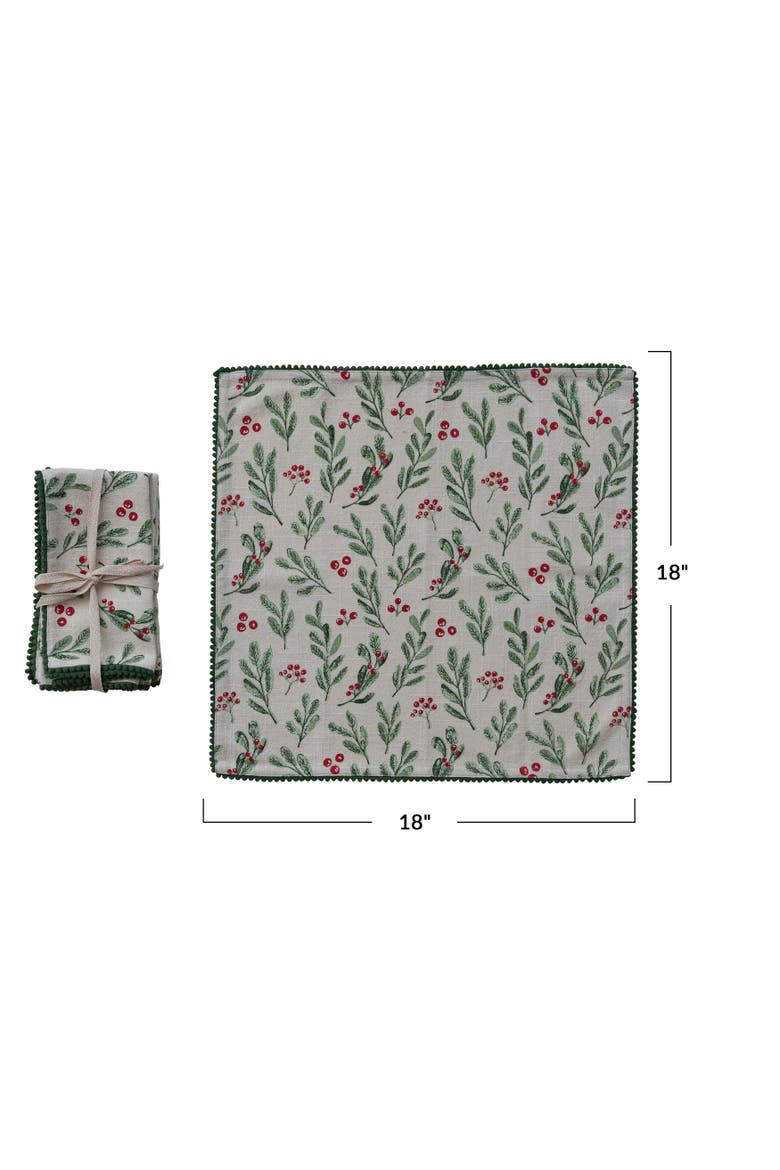 Mistletoe Pom Pom Cotton Slub Napkin Set, Alternate, color, Multicolor